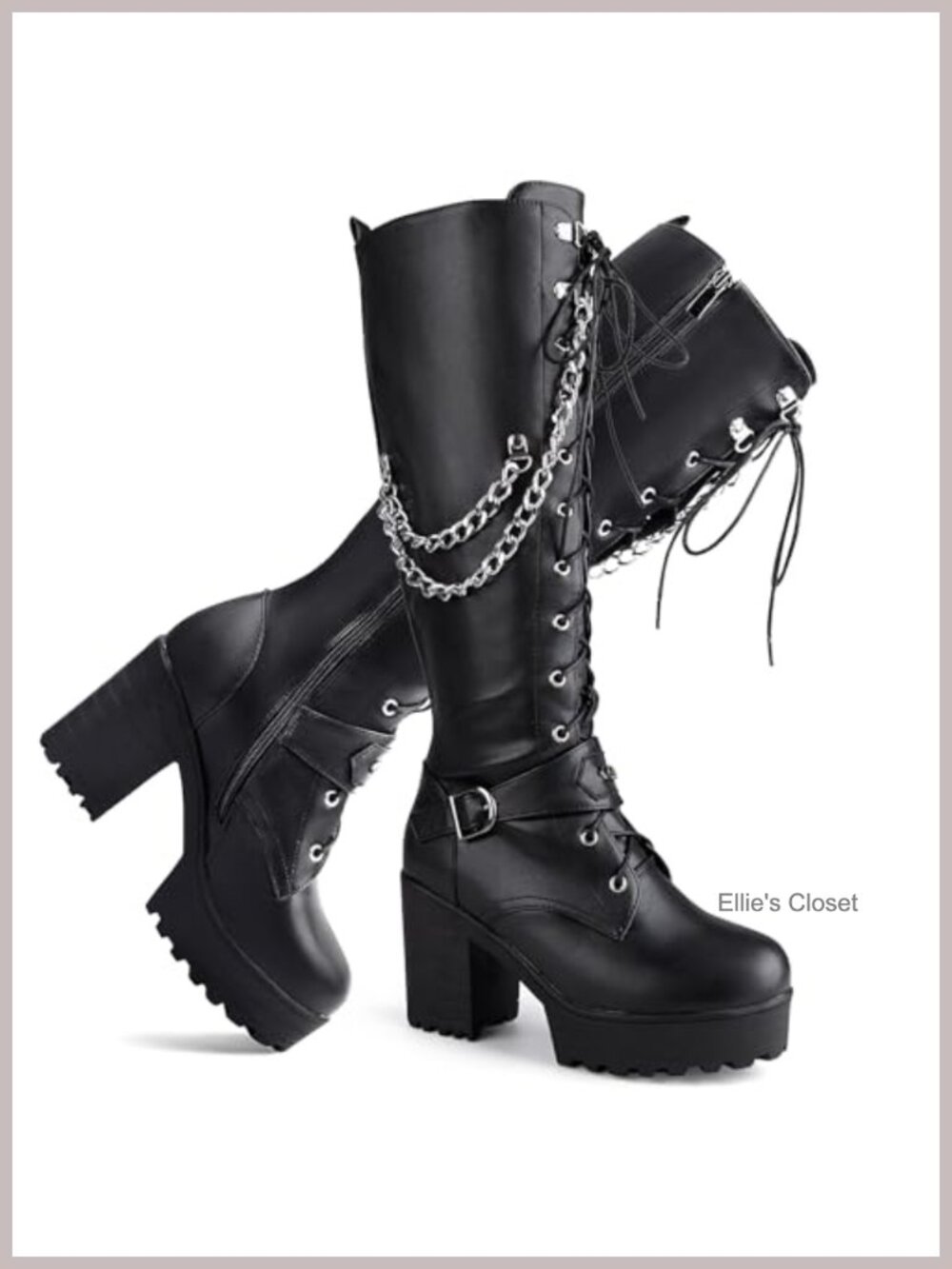 Knee High Lace Up Platform Combat Boots Faux Leather Chunky Block Heel - Picture 1 of 6